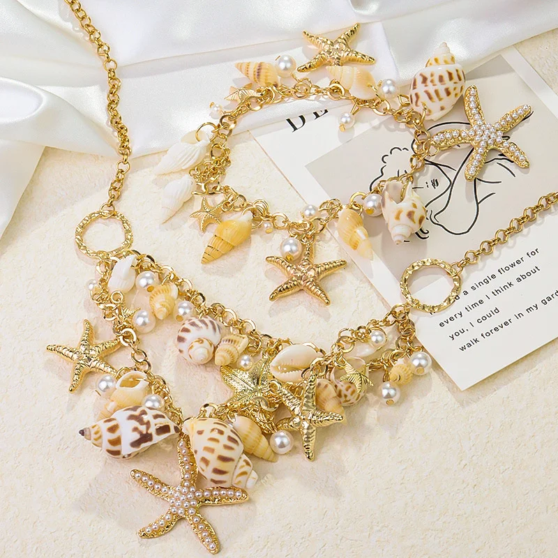Neue Sommer Bach Strand Kette Conch Sea Star Shell Halskette Schlüsselbein Kette