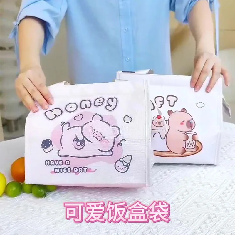 

Cute Large Capacity Capybara Lunch Bag Oxford Tote Pouch Cartoon Lunch Bag Picnic Supplies Waterproof Canteen Bag Tableware