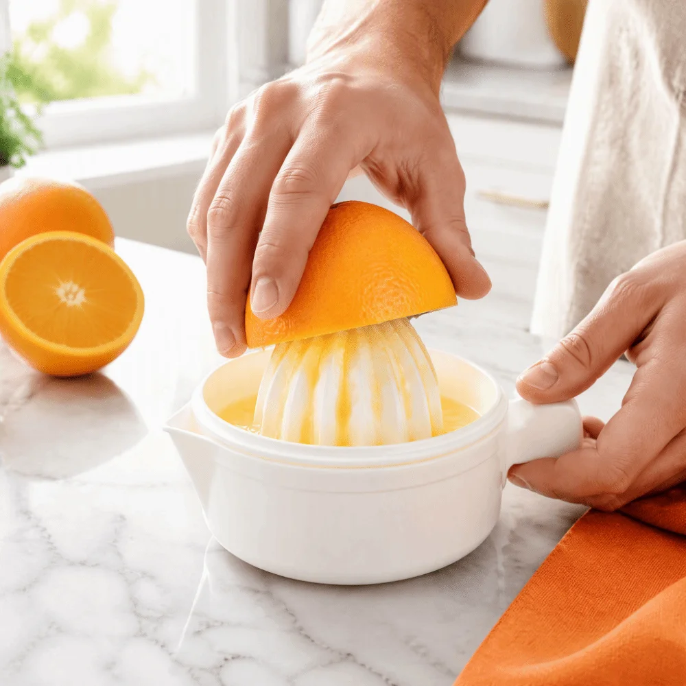 Portable Plastic Manual Citrus Juicer White Hand Operated Lemon Squeezer Easy Clean Double Layer Fruit Press Home Kitchen Gadget