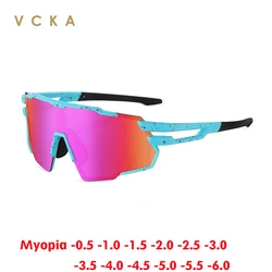 VCKA TR90 Sports Myopia Sunglasses Men Women Outdoor Riding Polarized Goggles Driving Custom Prescription Glasses -0.50 to -6.0