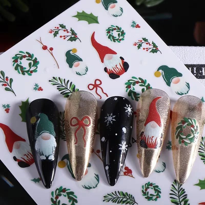 ثلاثية الأبعاد مضيئة عيد الميلاد مسمار الفن ملصقات اكاليل قزم الانحناء الزهور الخضراء يترك توهج في الظلام ذاتية اللصق عيد الميلاد مسمار الشارات #6