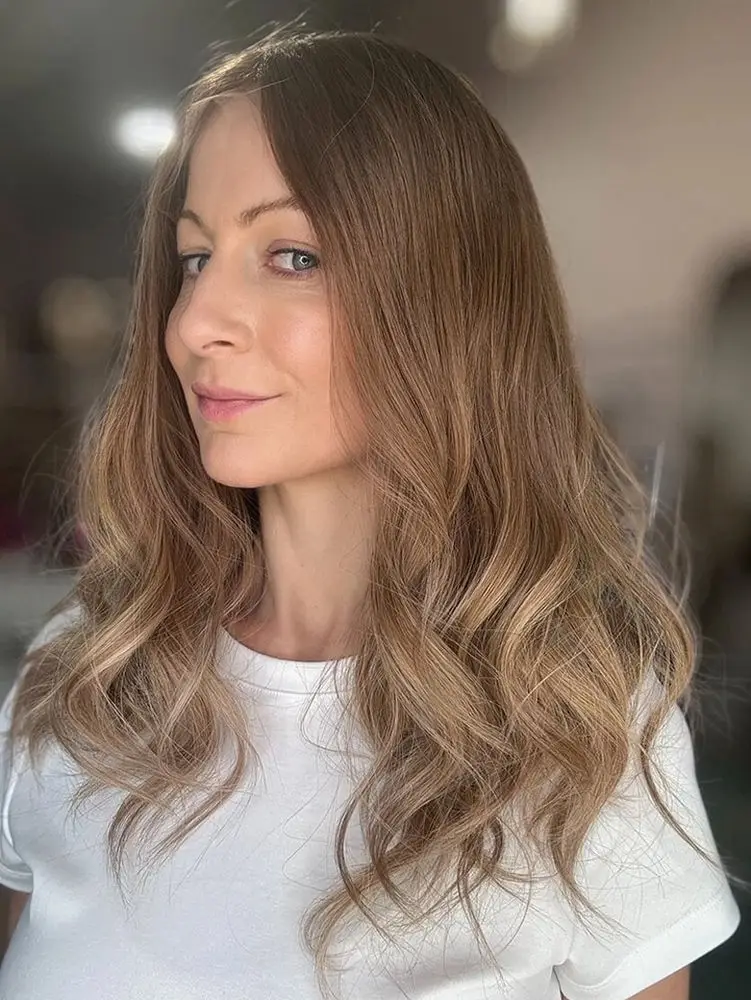 20 "الفاخرة أومبير العسل شقراء الدانتيل شعر مستعار أمامي مع جذور داكنة 100% قسط الألياف الاصطناعية طويلة طول شعر مستعار فوتورا مع جذور داكنة #2