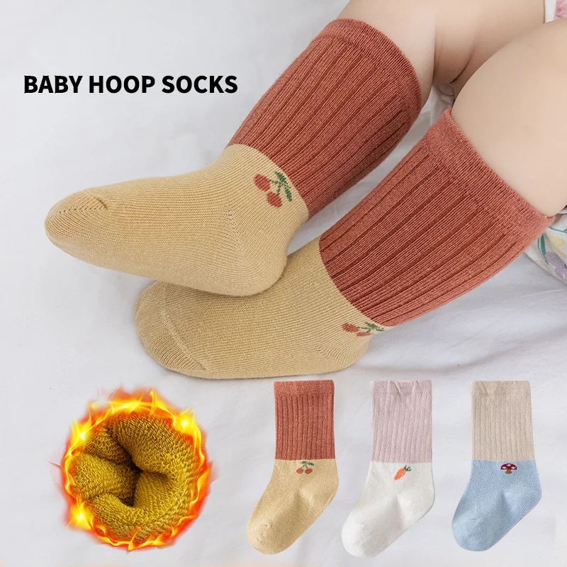 

3 пары детских носков унисекс для новорожденных, утолщенная махровая ткань, двухцветный дизайн с цветными блоками для мальчиков и девочек