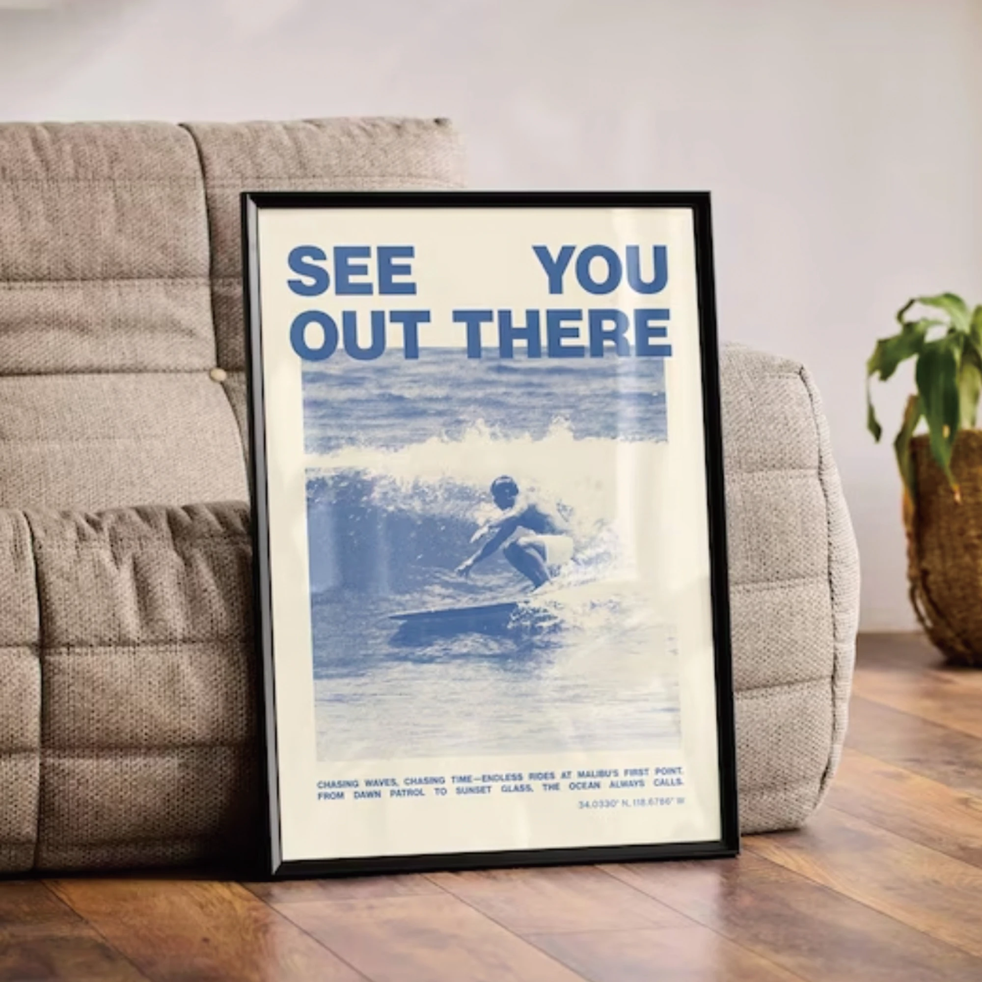 Vintage Surfing Coastal Malibu First Point Surf Wall Art Pri