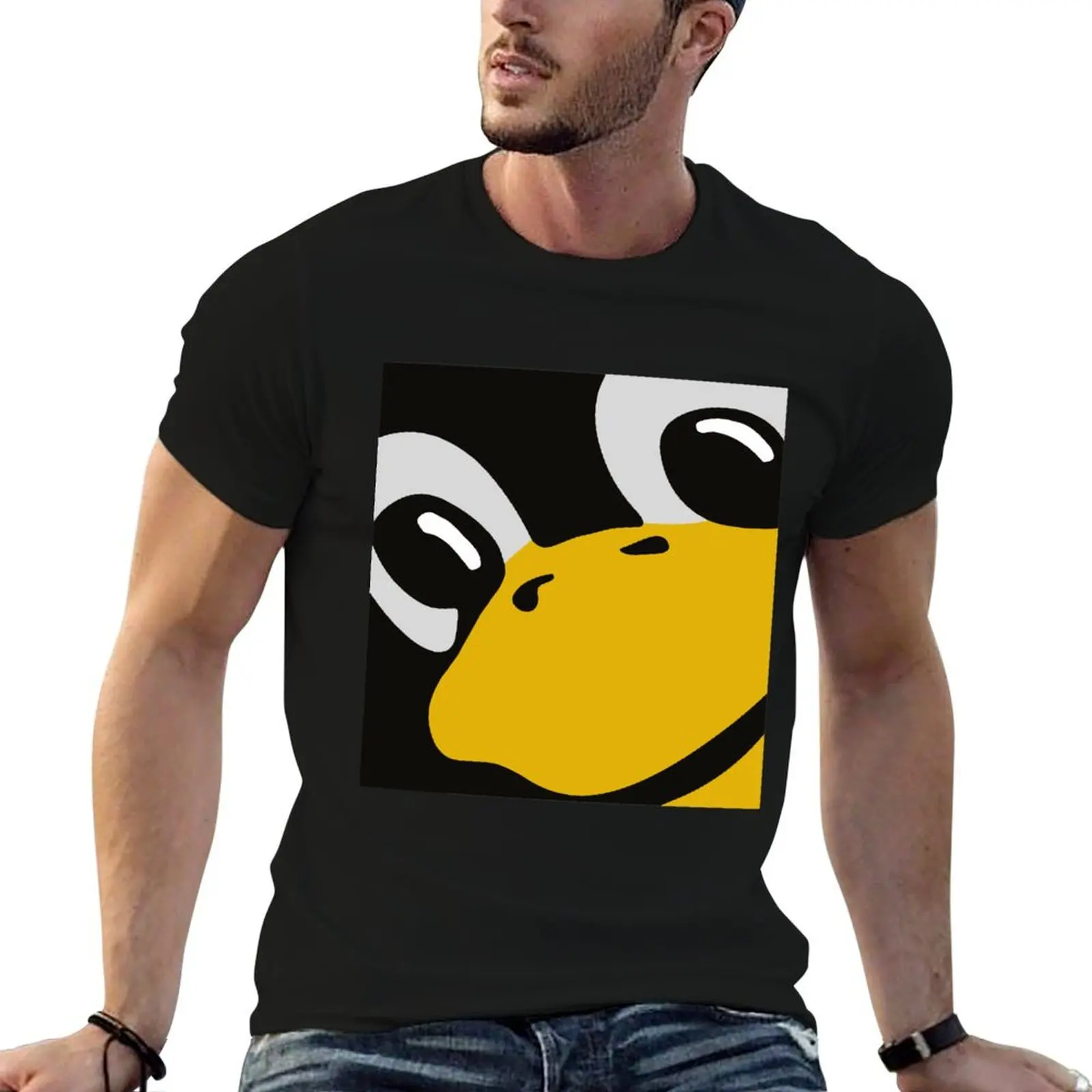 

Linux смокс пингвин глаза футболка аниме футболки для мужчин мужская футболка летняя футболка