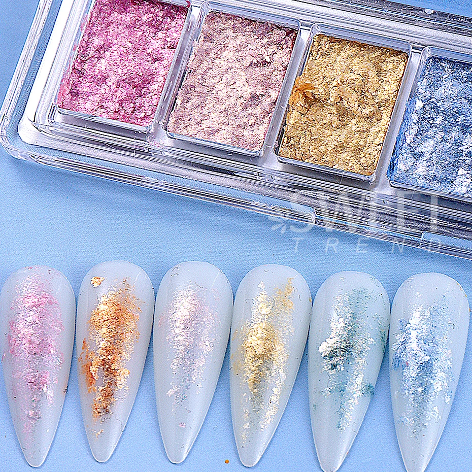 6 Grids Bright Bling Mud Solid Nail Pigment Crystal Aurora Opal Rubbing Dust Chrome Nail Glitter Korean Japanese Manicure Decor