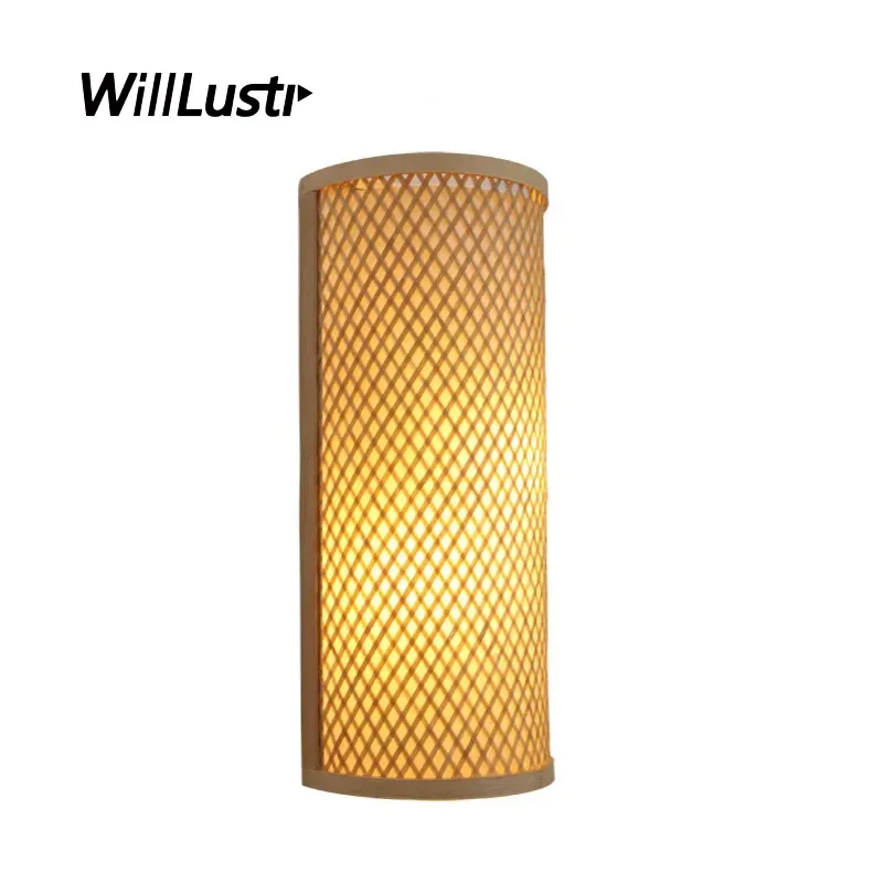

LED Wall Sconce Natural Bamboo wood wall lamp Japanese style restaurant bar cafe bedroom hotel hall living room Izakaya lamp