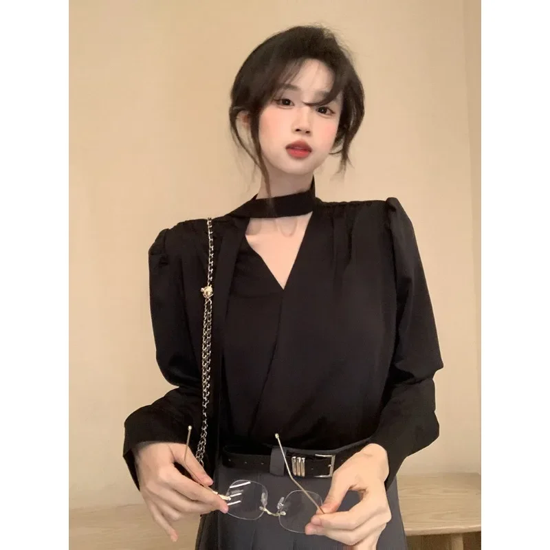 Elegant and Youth Woman Blouses Office Lady Oversized White Shirts Chic Long Sleeve V-neck Tops Korean Review Many Clothes