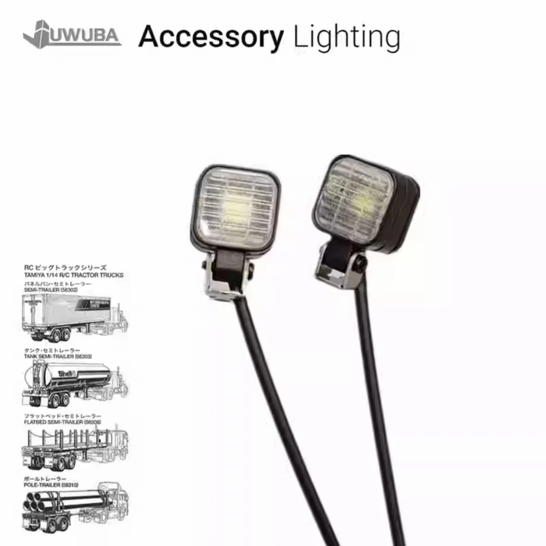 LED Square Spotlight Headlight Lamp CDD-D02 Black For 1/14 Tamiyaa dump Truck Tractor Tipper SCANIAA JUWUBA Toy Model Parts
