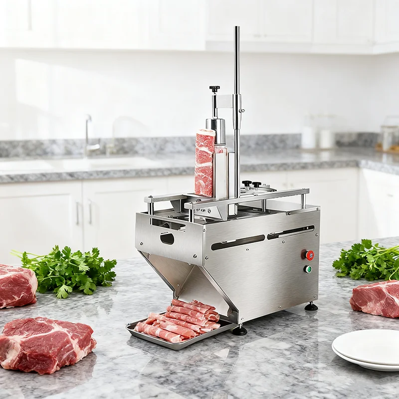 Double Tube Automatic Slicer Commercial Fatty Beef Slices Mutton   Stainless Steel Frozen Meat Slicer
