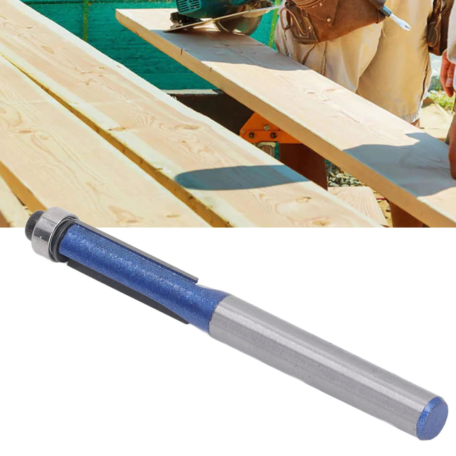 

Фреза для выравнивания кромки, 1/4 дюйма, с подшипником, твердосплавная, для обработки дерева, серебристо-синяя