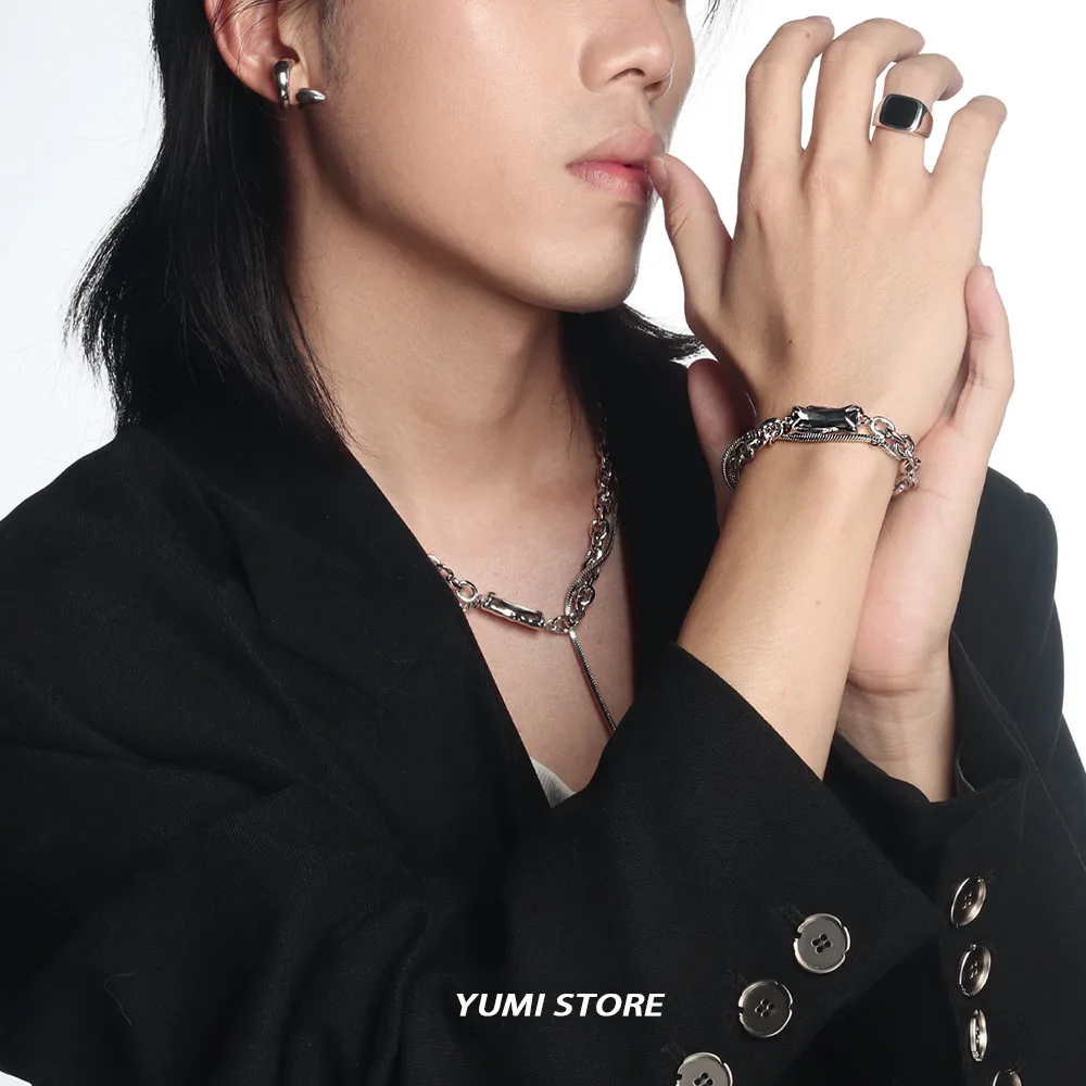 Double Layered Square Tassel Necklace For Man Titanium Steel Clavicle Chain Korean Design Jewelry Kpop Accessories Wholesale