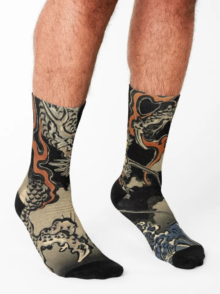 Utagawa Kuniyoshi - Dragon and Waves Socks Argentina winter Boy Child Socks Women's