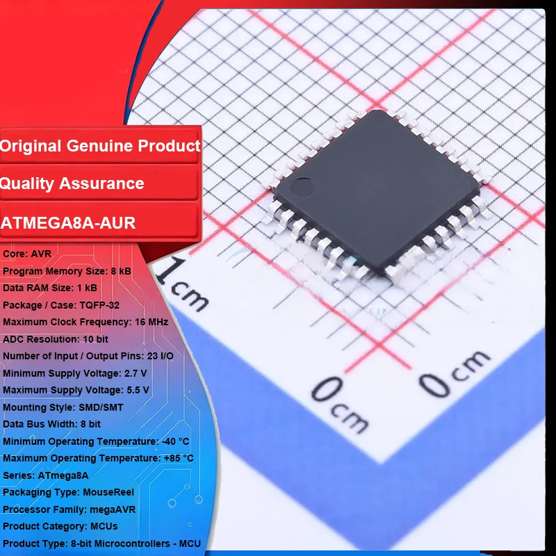 Original New 1Pcs ATMEGA8A-AUR TQFP-32 16MHz 8 Bit Microcontroller Integrated Circuit IC Chip for PCB Board Electronic DIY