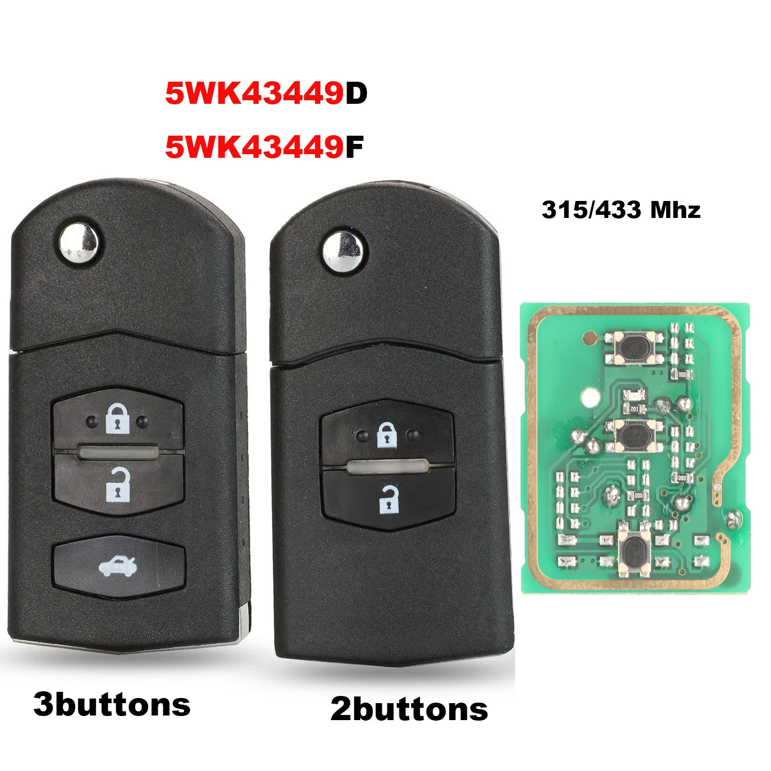 jingyuqin Remote Key For Mazda M2 Demio M3 Axela M5 Premacy M6 Atenza 5WK43449D or 5WK43449E or 5WK43449F 315/433MHz