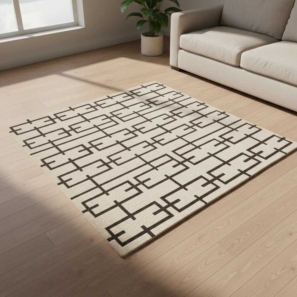 

！@Sand/Chocolate Color Abstract Modern Geometric Wool High Pile Carpet Sculpted Pile Flatweave Contrast Luxury Living Room Rug