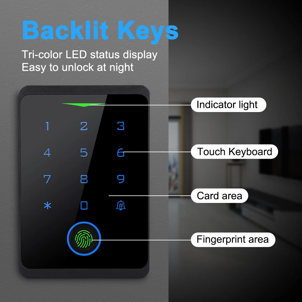 Wsdcam RFID Access Control Waterproof Tuya App Remote Wifi Access Controller Smart Door Lock Reader Touch Backlight