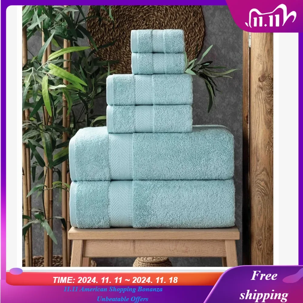 

100% Turkish Cotton 6 Pcs Luxury Bath Towel Set, Soft & Absorbent Towels for Bathroom (2 Bath, 2 Hand, 2 Washcloths) - Aqua