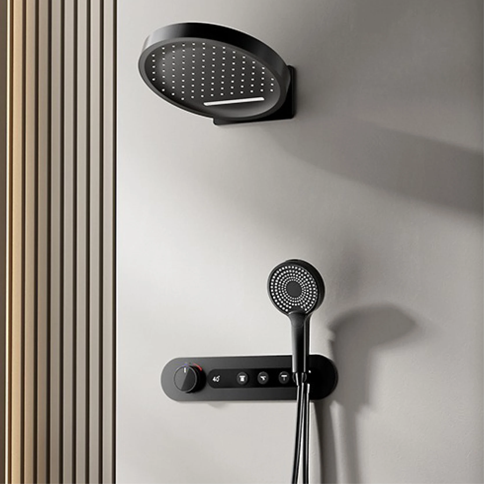 Brushed Gold Brass Wall-Mounted Thermostatic Shower System with Digital Temperature Display 4-function bathroom mixer Tap