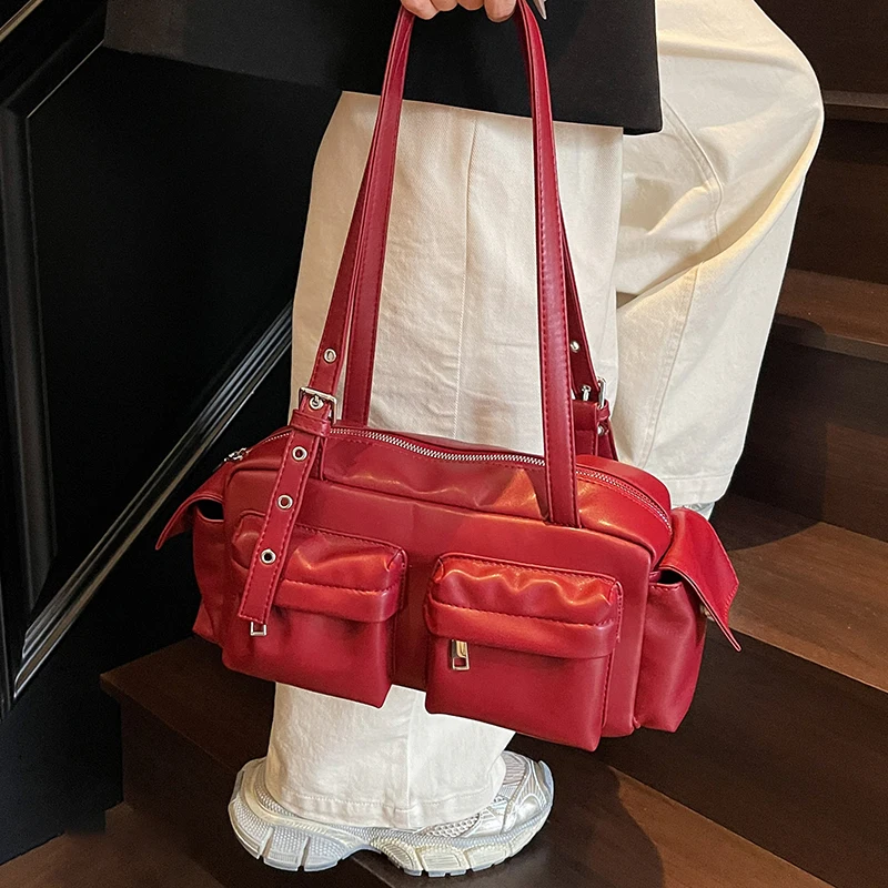

Luxury Brand Shoulder Bag High-quality Texture Multi-pocket Motorcycle Personality Versatile Fashion Korean Version Underarm Bag