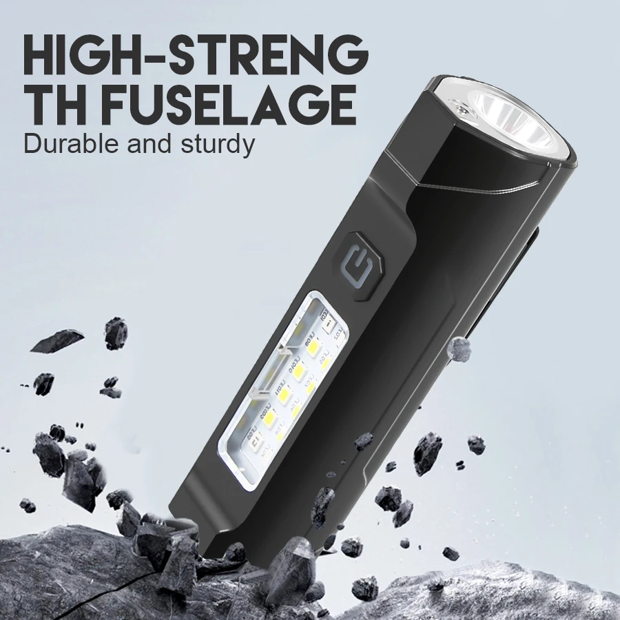 Torcia LED super luminosa Torcia ricaricabile USB Rosso Blu Flash Proiettore COB a doppia sorgente per luce di emergenza da campeggio all'aperto