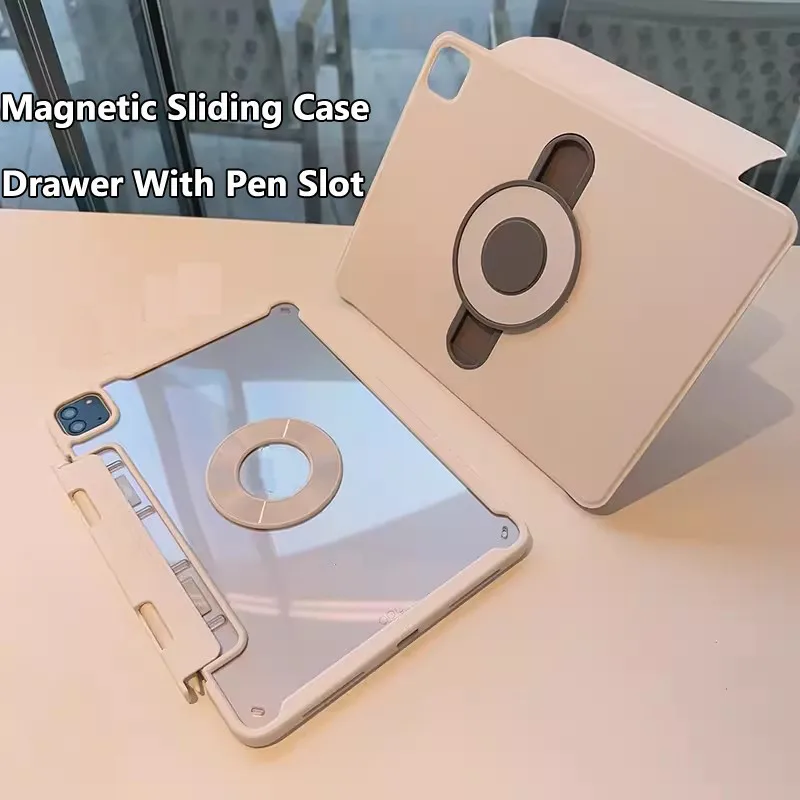 Magnetic Sliding Case for IPad Air 13 11 2024 Air 5th 4th 10.9 10.2 9th 8th 7th Gen Pro 12.9 Detachable Magnetic Rotation Case