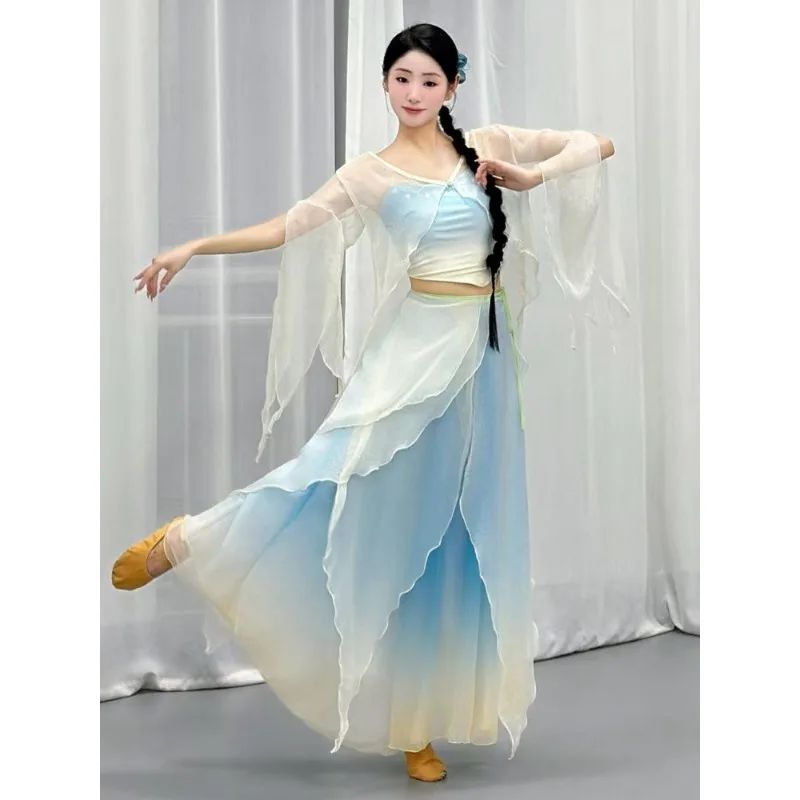 Classical Dance Costume - Flowing Chiffon Dress for Practice, Set of Gradually Changing Dance Posture Performance Outfit