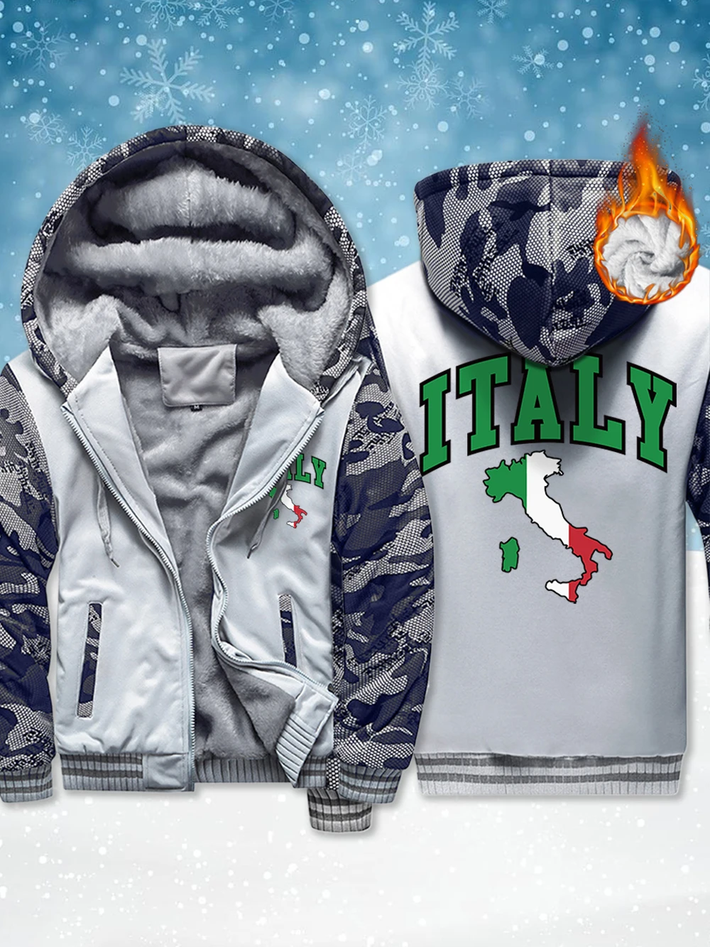 

Мужские утепленные куртки с принтом букв и флага Италии, зимняя ветрозащитная верхняя одежда на молнии, теплые флисовые пальто, повседневные мужские топы