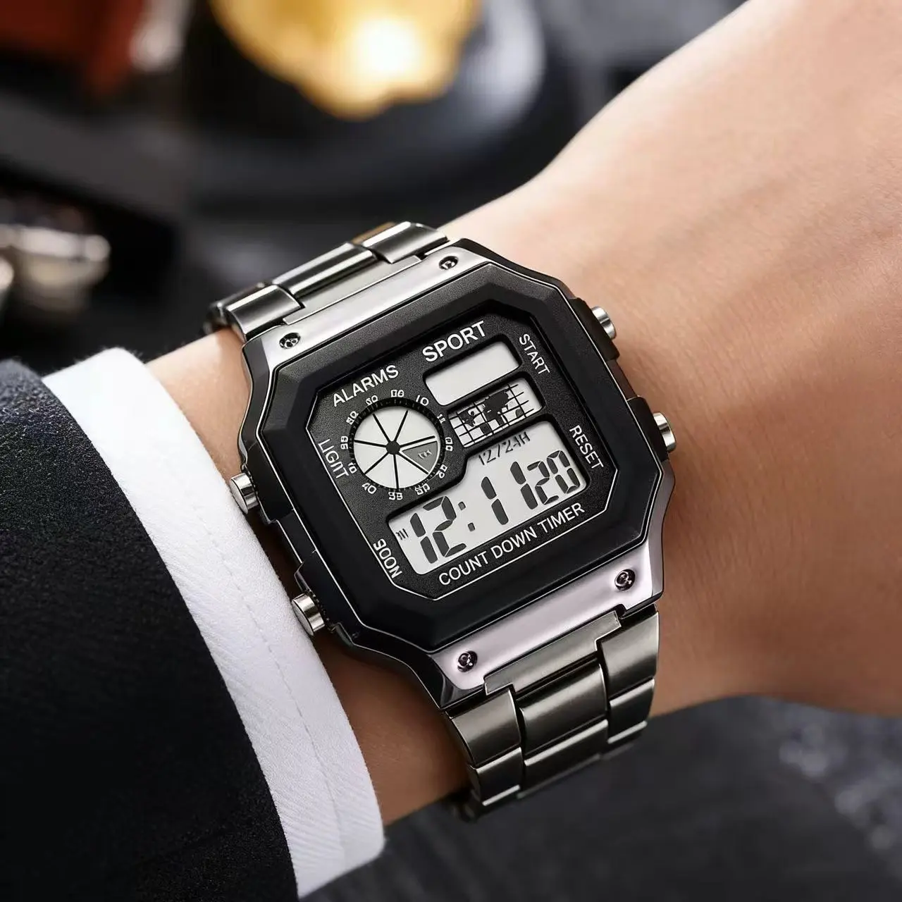 Men's Military Watch Luxury Sport Digital Watch Stainless Steel Countdown Waterproof Electronic Wristwatch for Men Gift