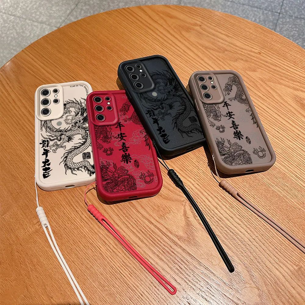 Fashion Cartoon Chinese Dragon Phone Case For Samsung A03 A04 A11 A12 A20S A21S A13 A14 A54 A34 A53 A33 A35 A55 With Hand Strap