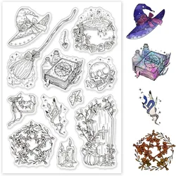 1PC Witch Props Clear Stamps for Cards Making Magic Book Crystal Ball Skull Silicone Clear Stamp Seals Transparent Stamps