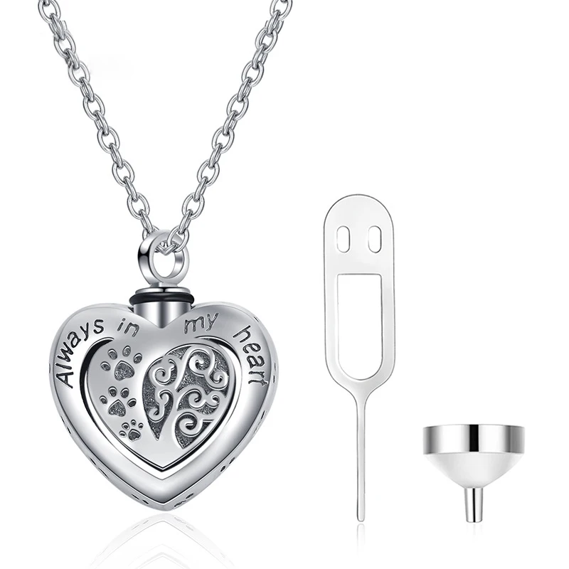 Paw Print Urn Pet Cremation Ashes Keepsake 925 Sterling Silver Urn Necklace Sterling Silver Heart Shaped Urn Pendant
