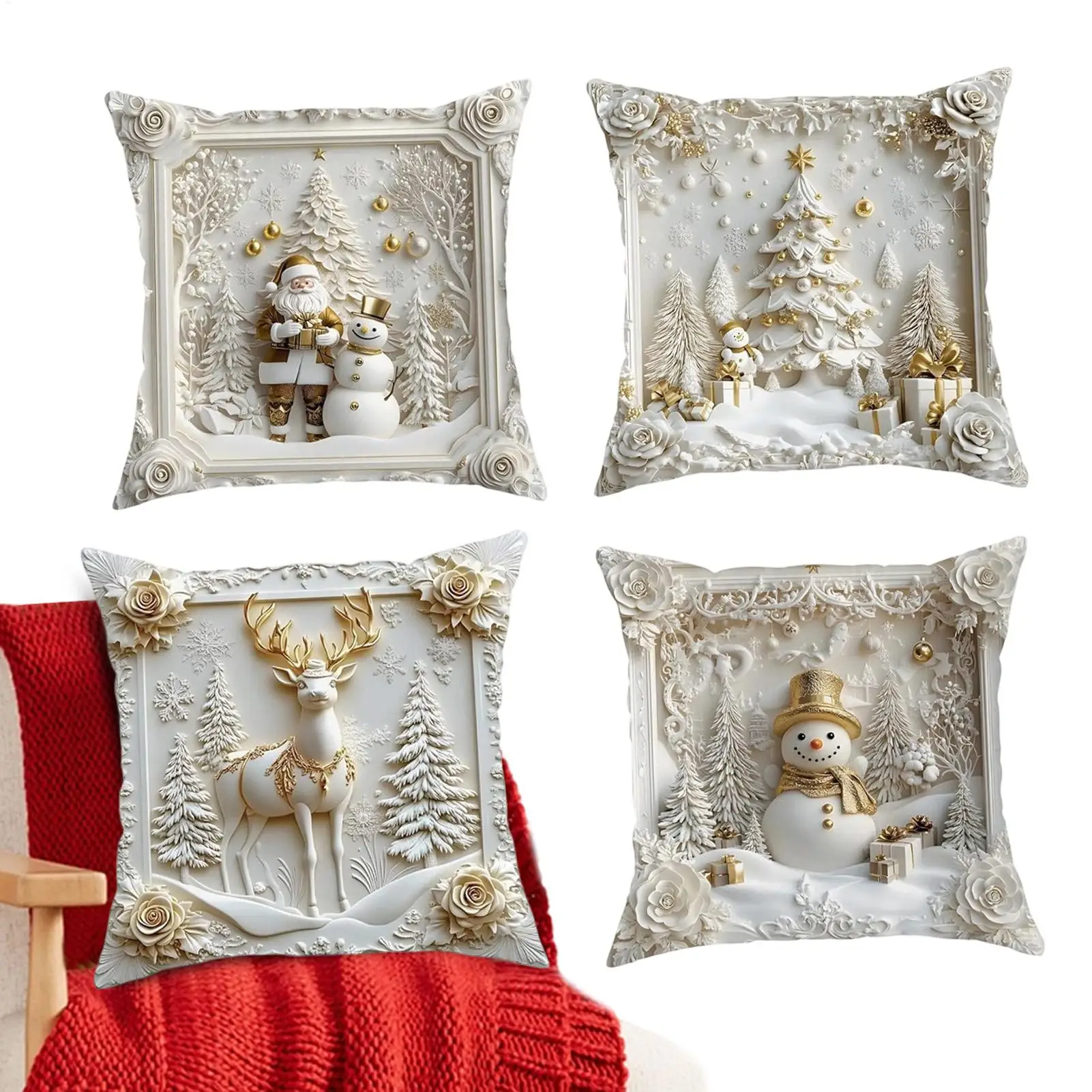 Christmas Pillow Covers 4 Pieces Snowflake Deer Decorations Winter Christmas Pillow Covers For Reading Sitting Massage Game Sofa