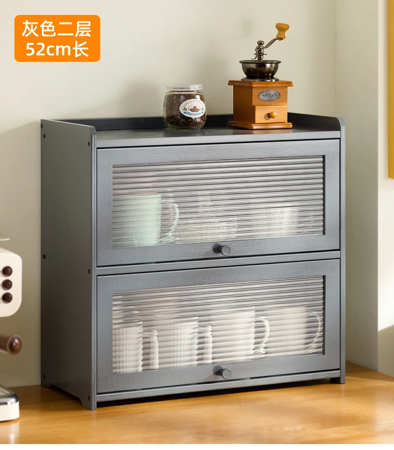 Natural Bamboo Storage Cabinets Dustproof Acrylic Doors Cup Holder Tea Set Display Kitchen Organizer Dining Room