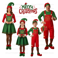 2025 Christmas Party cosplay Costume for Adult Boy Girl Holiday Family Matching Soft Red Green Elf Pajamas Set with Hat Socks