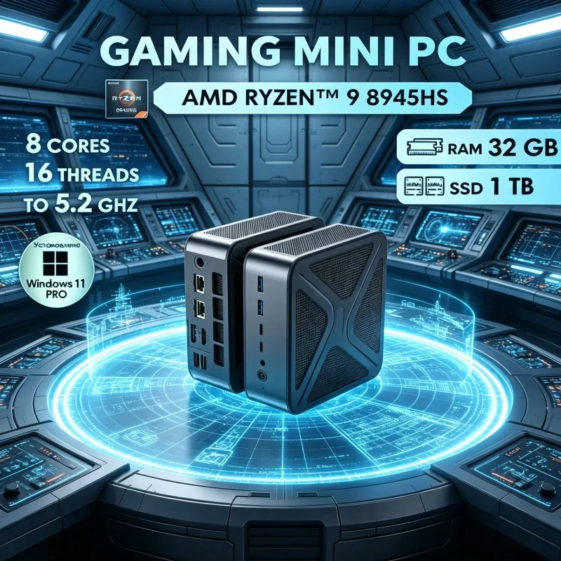 8K Visual GH8 Mini PC Ryzen9 8945HS Win11 Pro Dual DDR5 WiFi6 BT5.2 HDMI2.1 Dual M.2 NVME Gaming Desktop