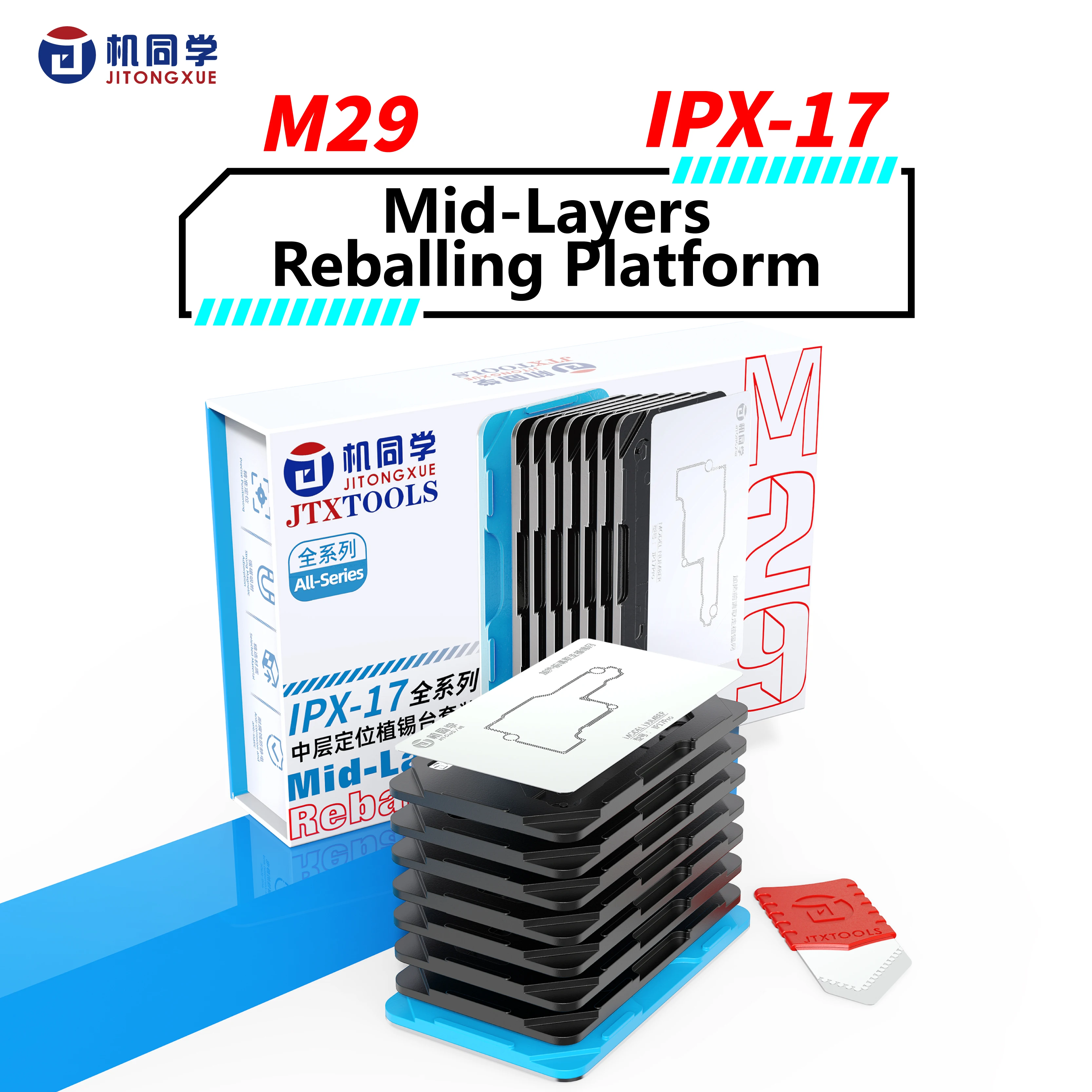 JTX M29 Middle Frame Reballing Platform Motherboard Fixture BGA Template for iPhone X -17 Pro Max CPU Mid-frame Soldering Tools