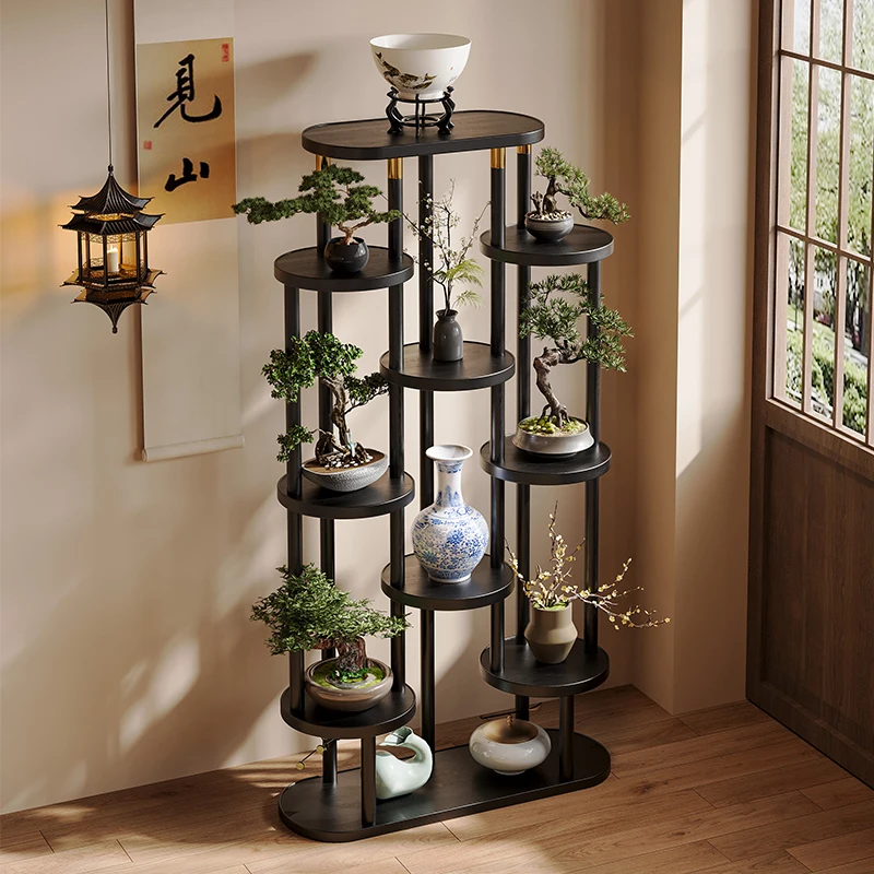 

Chinese-style multi-tray flower rack, living room floor-to-ceiling rack, balcony solid wood flower table, multi-layer flower pot