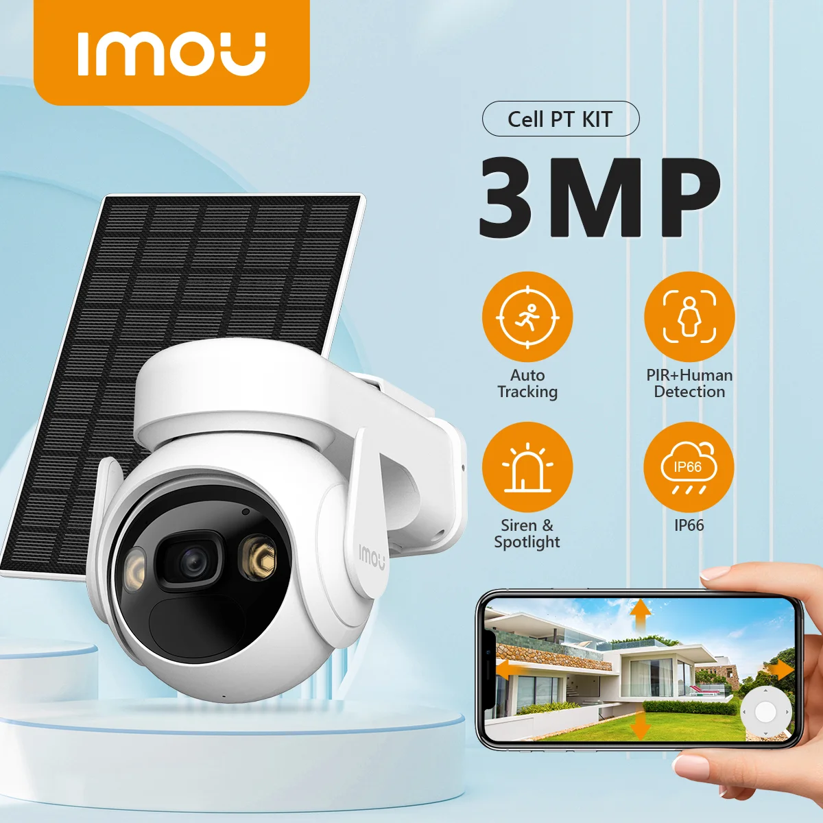 IMOU Cell PT Lite Solar Panel Kit 3MP Wi-Fi Camera 5000mAh Battery Human Detection IP66 Weatherproof Home Security Camera Type-C