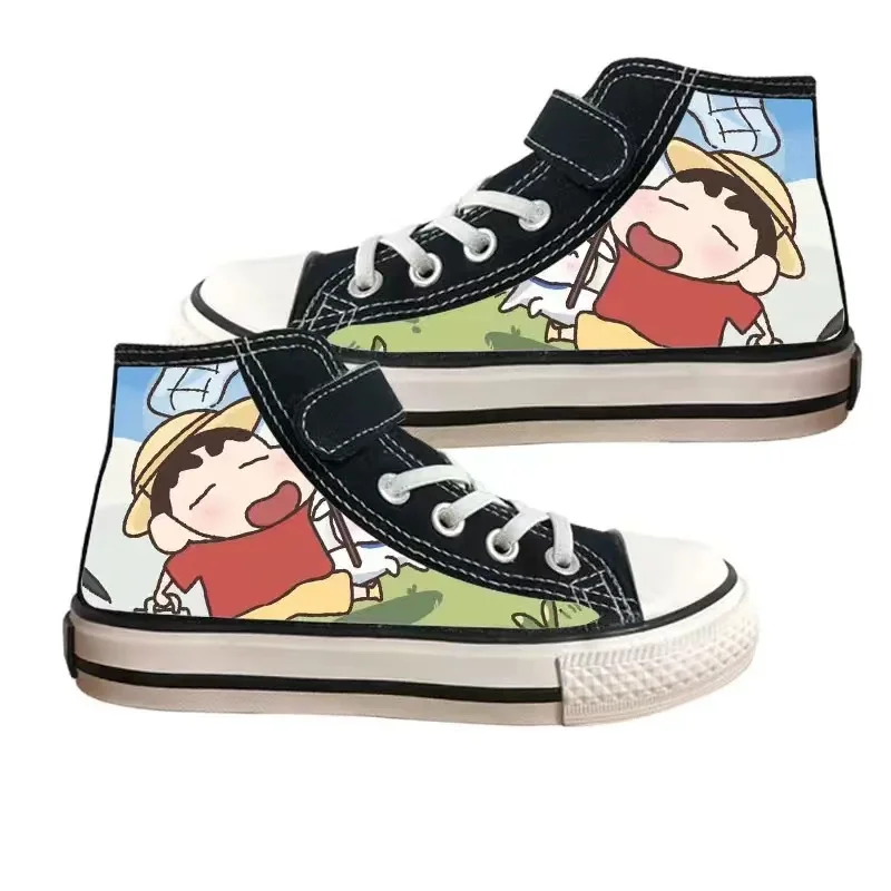 2024 New Crayon Shinchan plus black real Branded For Female Students Soft Girl kids Canvas Shoes child children\'s Skate Shoes