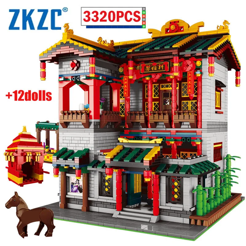 

ZKZC Zhonghua Retro City Street Street View Architecture House Building Blocks Style Silk Shop Assembled Series Brick Toys Gifts