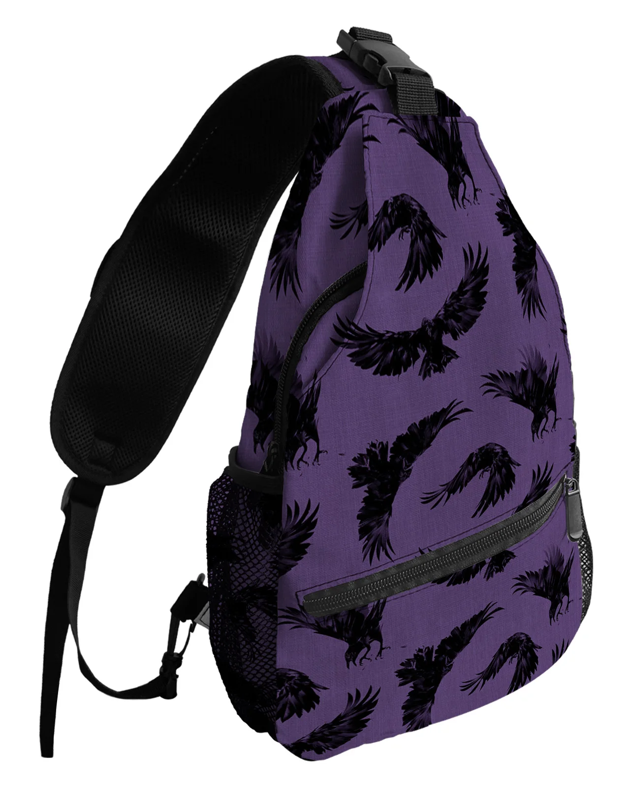 Halloween Crow Purple Chest Bags for Women Men Waterproof Shoulder Bag Outdoor Travel Sport Crossbody Bag