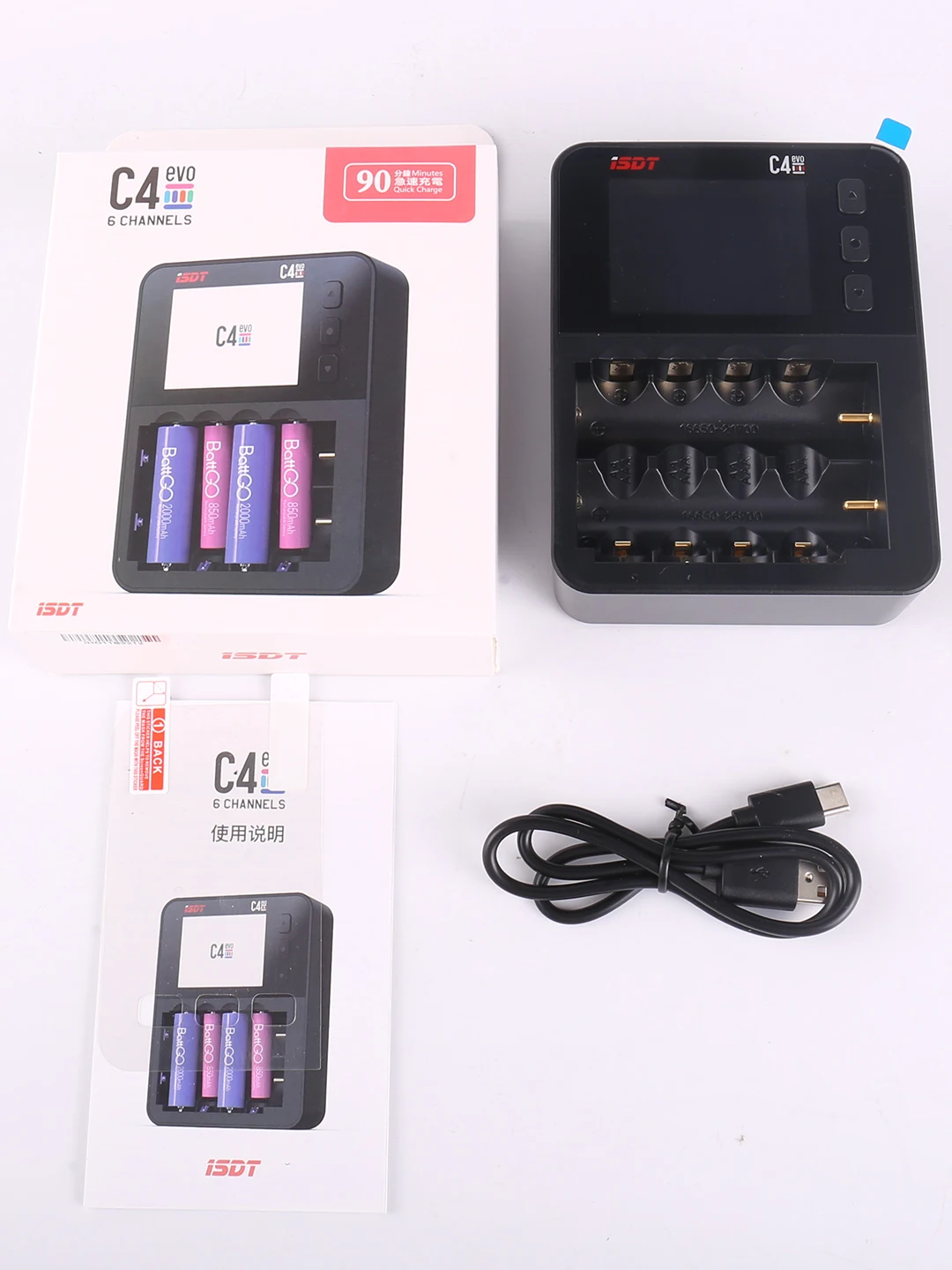 2021 New ISDT C4 EVO Smart Battery Charger Type-C QC3.0 Output for AA AAA Li-ion Battery IPS Display Screen and Fire Prevention