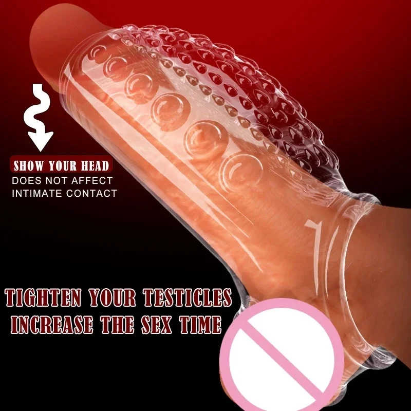 Thicken Penis Enlargement Sleeve Cock Ring Delay Ejaculation Penis Extender Condom Lock Ring Sex Toys for Men Adult Erotic Goods