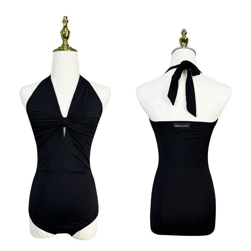 Nieuwe Stijl Halter Rugloze Latin Dance Top V-Hals Bodysuit Met Borst Pad Chacha Rumba Tango Jurk Latin Praktijk Dqs13396