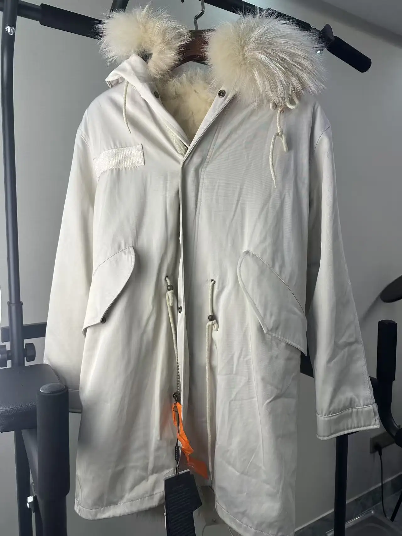 AYUNSUE Real Rabbit Fur Coat Men Winter Clothes Warm Coats Raccoon Fur Collar Unique Promotion Minor Flaws No Refund No Exchange