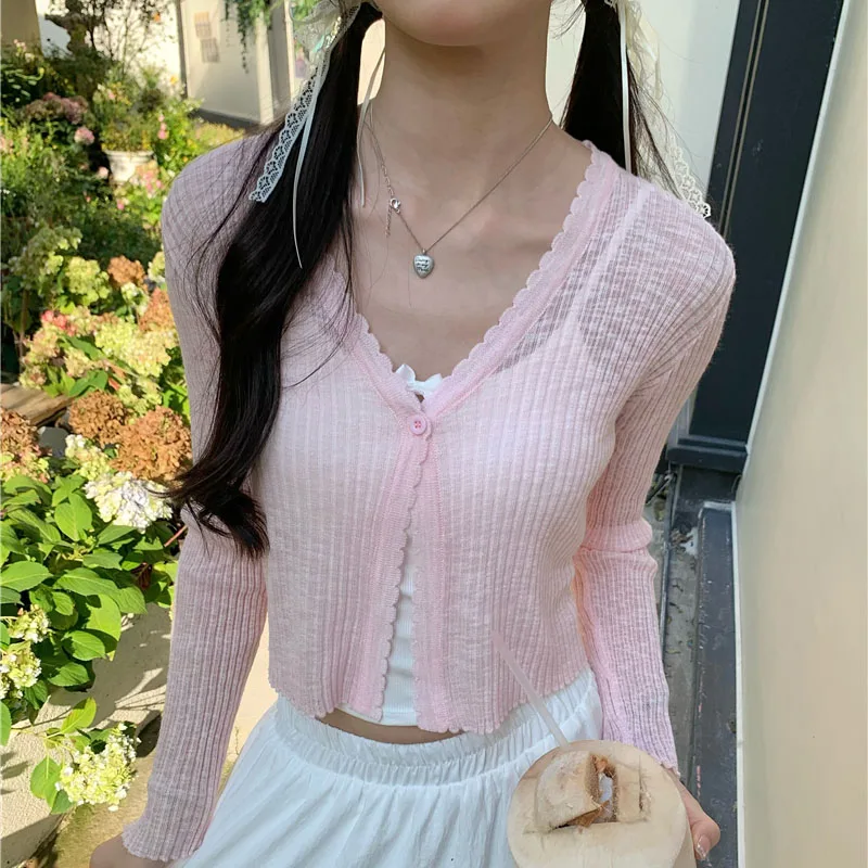 Knitted Sweater Women Cardigans Knitwears New V-Neck Black Sunscreen Knit Sweater Cardigan Women Tops Long Sleeve Sweaters Q3574