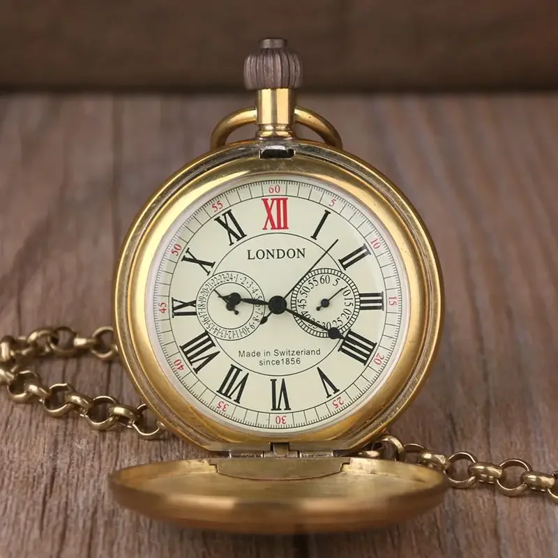 LONDON New Golden Mechanical hand wind Watches Steampunk Vintage Pocket Watches For Men Women Gift reloj de bolsillo