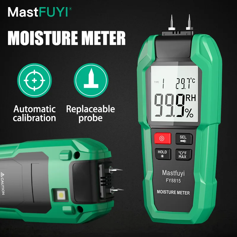 MASTFUYI FY8815 Digital Hygrometer Wood Moisture Meter LCD Display Wood Moisture Detector Handheld Cement Brick Moisture Tester