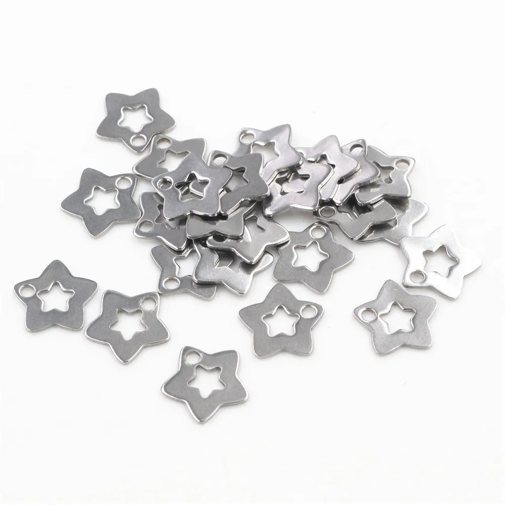 30pc/lot Hollow Charms 316 Stainless Steel five-pointed star Hollow Cute for necklace pendant charms diy jewelry making